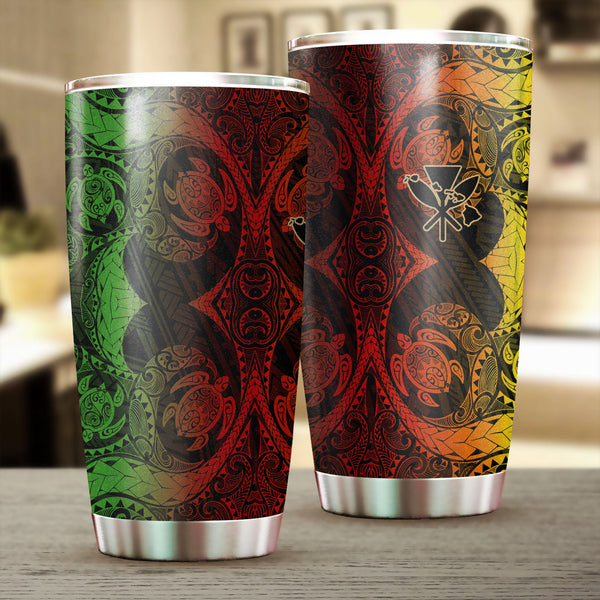 Kanaka Maoli Hawaii Stainless Steel Glitter Tumbler Reggae Style