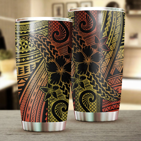 Hawaiian Reggae Stainless Steel Glitter Tumbler Polynesian Hibiscus Style