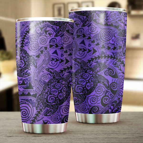 Hawaii Polynesian Turtle Stainless Steel Glitter Tumbler Purple Style