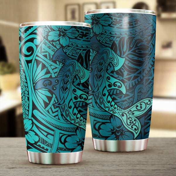 Hawaii Hammerhead Shark Stainless Steel Glitter Tumbler Light See Blue Style