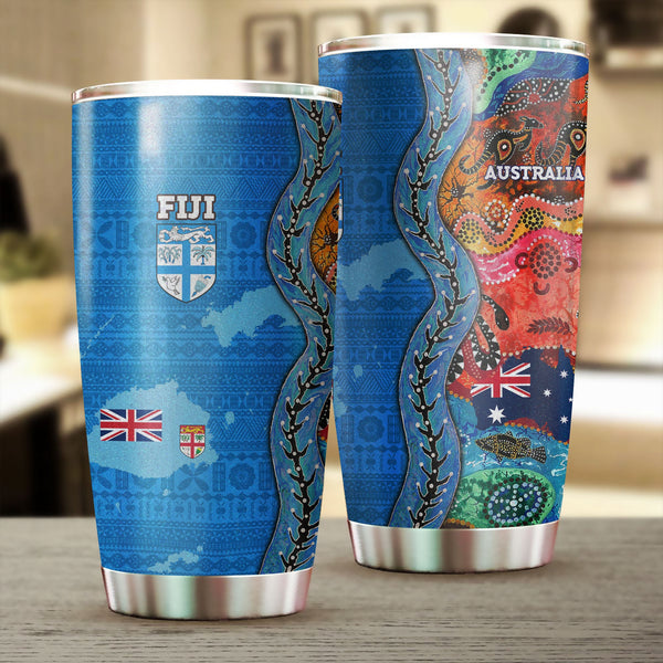 Fiji Tapa & Australia Aboriginal Stainless Steel Glitter Tumbler