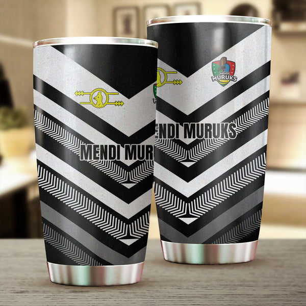 Mendi Muruks Stainless Steel Glitter Tumbler Papua New Guinea Rugby Black & White Style