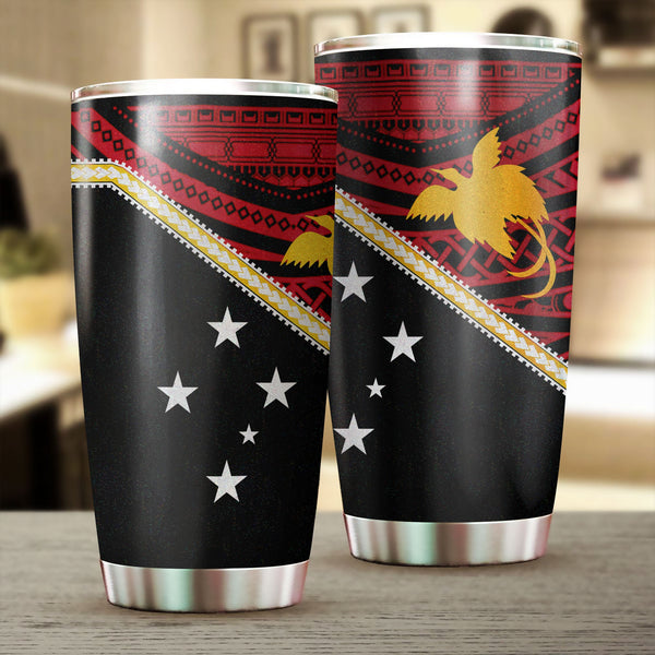 Papua New Guinea Stainless Steel Glitter Tumbler Polynesian Flag Style