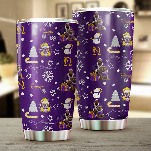 Fraternity Tumbler - OPP Christmas Stainless Steel Glitter Tumbler Bulldog Purple Pattern Style