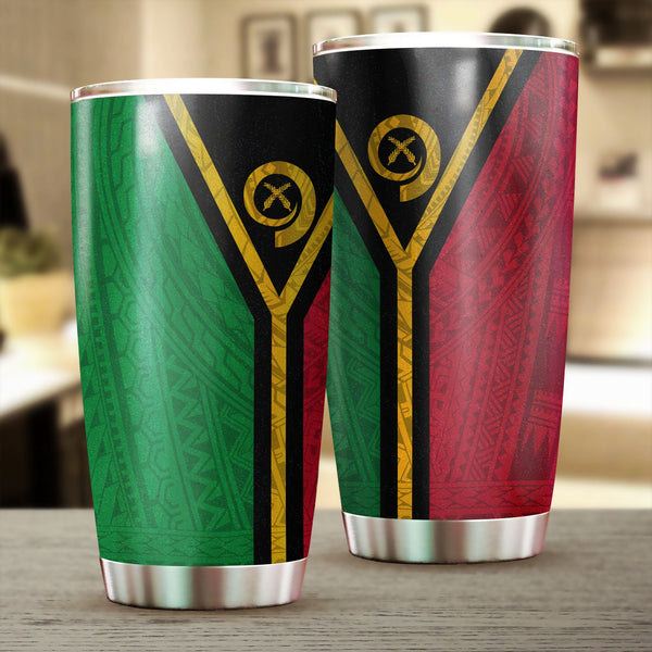 Vanuatu Stainless Steel Glitter Tumbler Polynesian Flag Style