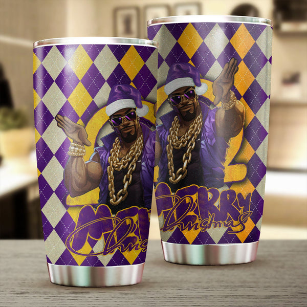 Fraternity Tumbler - OPP Christmas Stainless Steel Glitter Tumbler Bulldog Purple Gold Caro Pattern Style