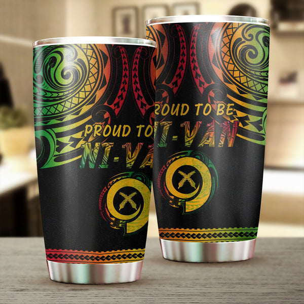 Vanuatu Proud To Be Ni-Van Stainless Steel Glitter Tumbler Coat Of Arms Reggae Style