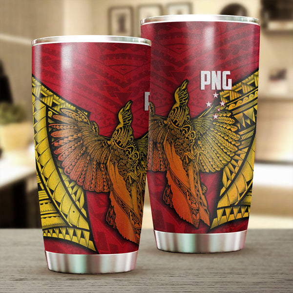 Papua New Guinea Independence Day Stainless Steel Glitter Tumbler Raggiana Bird of Paradise Style