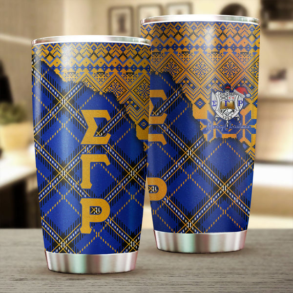 Sorority Tumbler - Christmas Sigma Gamma Rho Girl Stainless Steel Glitter Tumbler Plaid Background Style