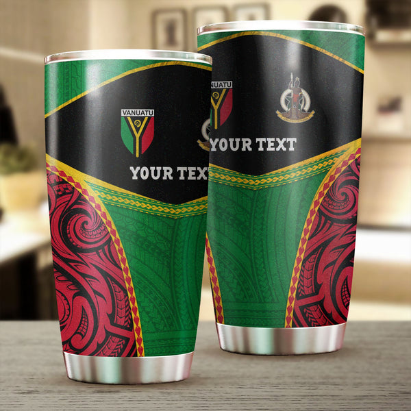 Vanuatu Flag & Coat Of Arms Stainless Steel Glitter Tumbler Black Style