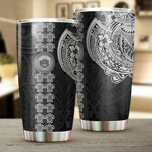 Hawaii Seal Polynesian Turtle Line Stainless Steel Glitter Tumbler