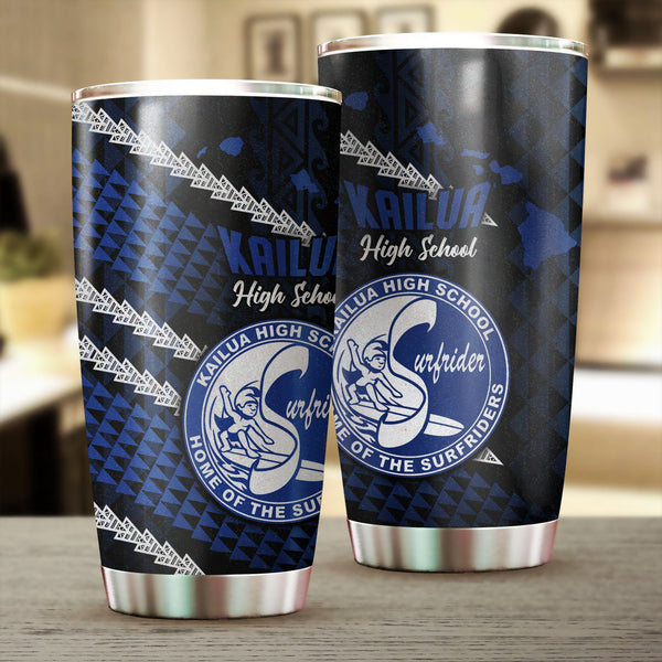 Hawaii Kailua High School Stainless Steel Glitter Tumbler Map Style