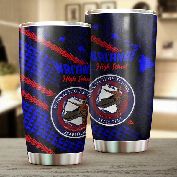 Hawaii Waianae High School Stainless Steel Glitter Tumbler Map Style