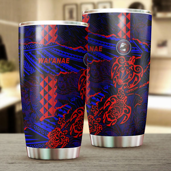 Hawaii Waianae High School Stainless Steel Glitter Tumbler Polynesian Turtle Style