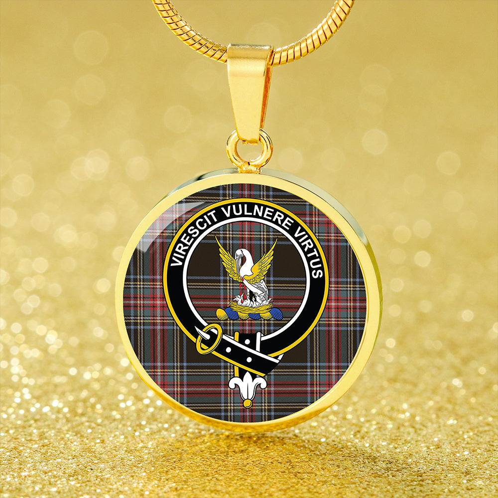 Scottish Tartan Stewart Black Weathered Clan Circle Necklace Classic Style