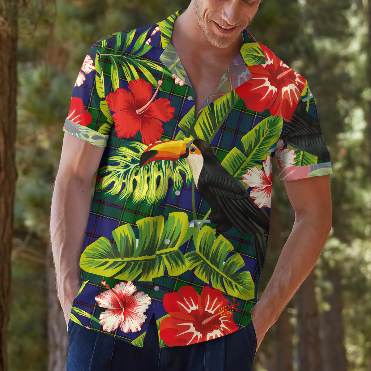 Scottish Tartan Strachan Clan Hawaiian Shirt Hibiscus - Tropical Garden Style