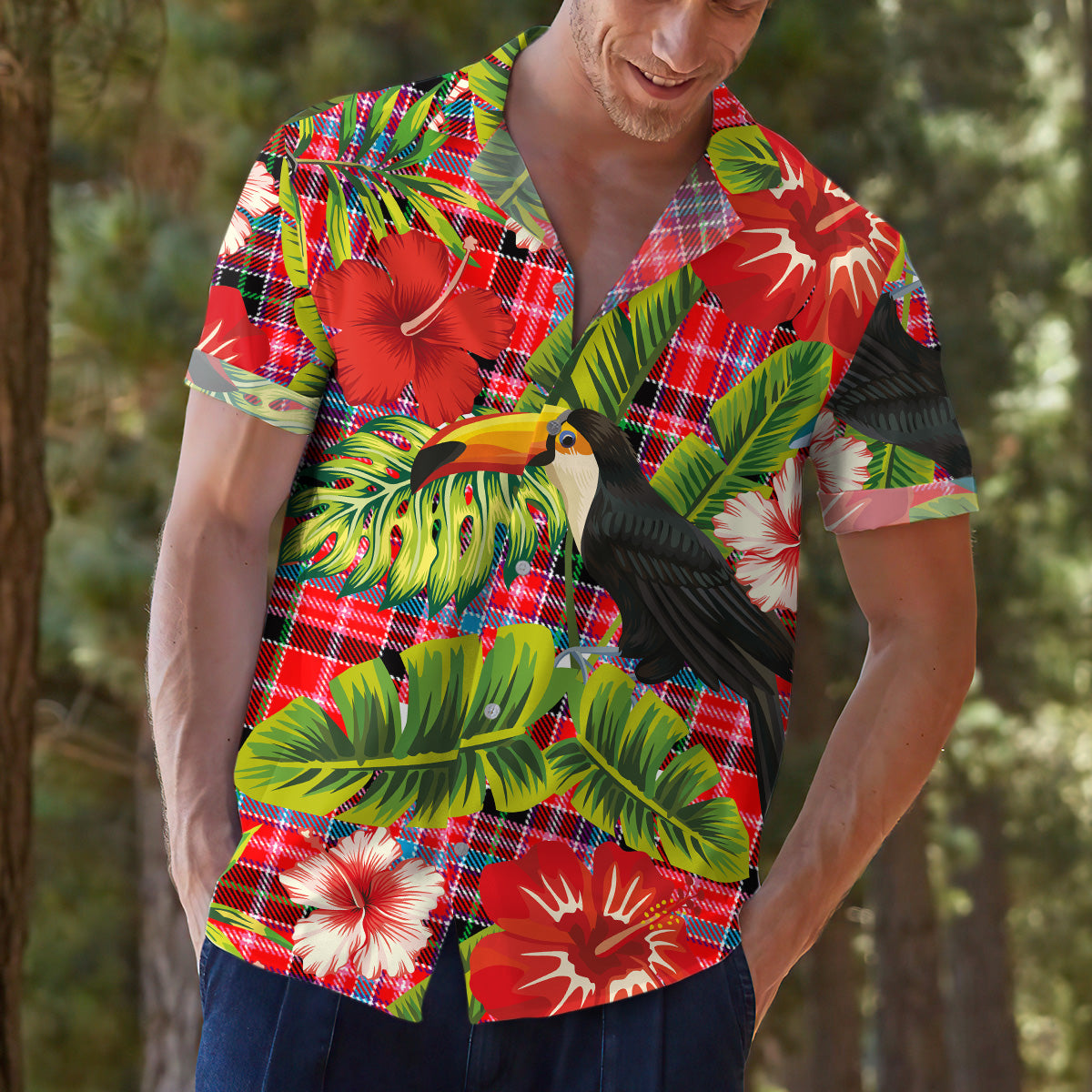 Scottish Tartan Straiton Clan Hawaiian Shirt Hibiscus - Tropical Garden Style