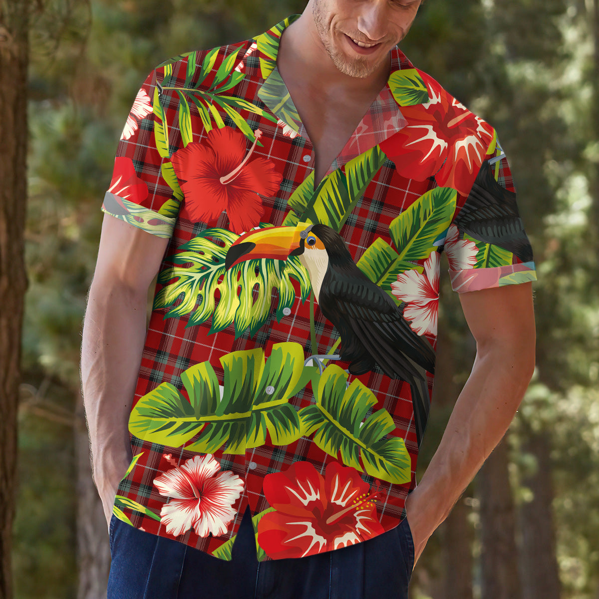Scottish Tartan Stuart of Bute Clan Hawaiian Shirt Hibiscus - Tropical Garden Style