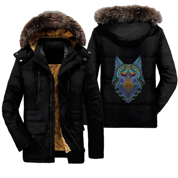 Viking Parka Jacket Stylized Wolf In Ethnic