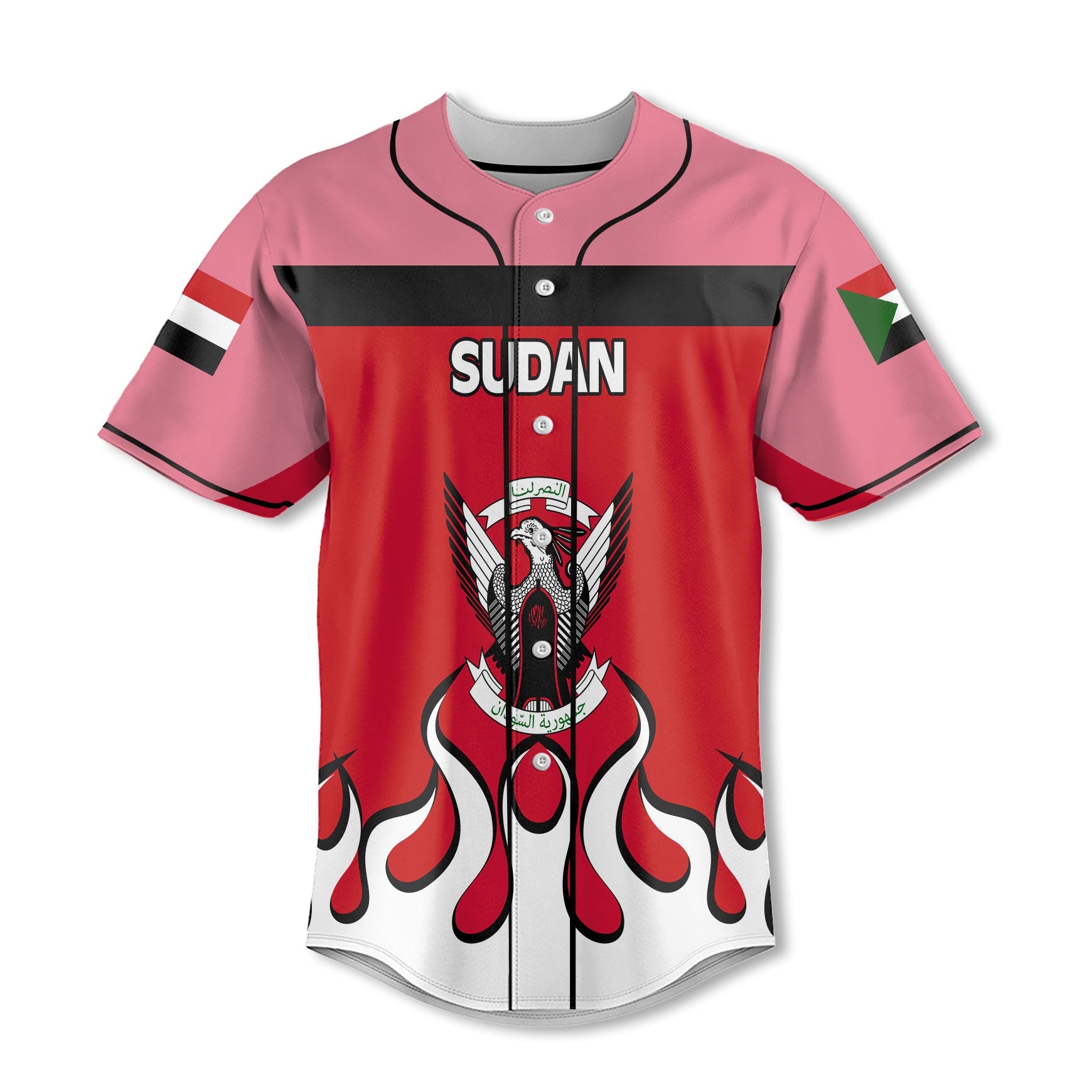 Sudan Baseball Jersey Flag & Coat Of Arms Fire Hockey Style