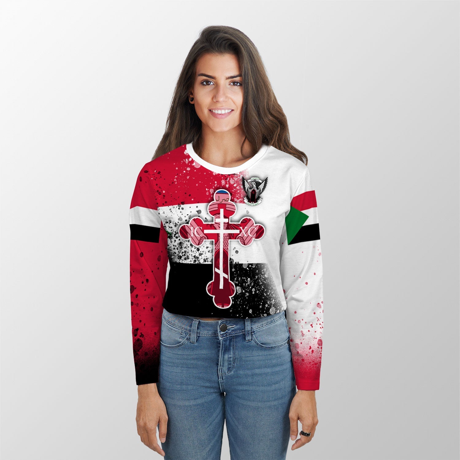 Sudan Crop Top Long TShirt Flag & Coat Of Arms Orthodox Style