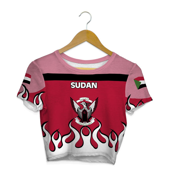 Sudan Crop Top T Shirt Flag & Coat Of Arms Fire Hockey Style