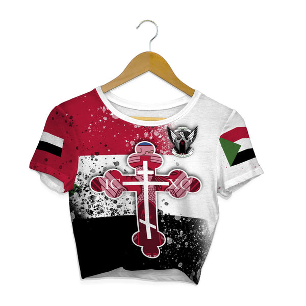 Sudan Crop Top T Shirt Flag & Coat Of Arms Orthodox Style