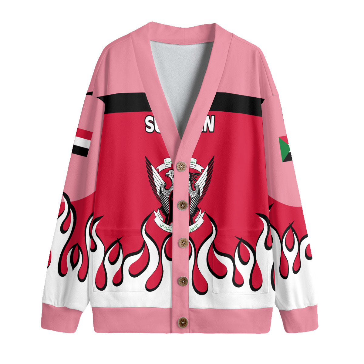 Sudan Fleece Cardigan Flag & Coat Of Arms Fire Hockey Style