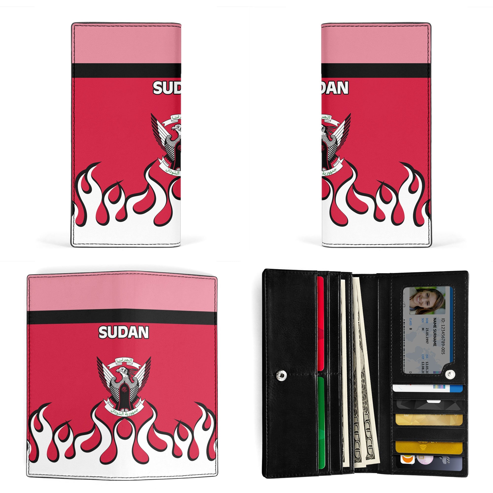 Sudan Leather Wallet Flag & Coat Of Arms Fire Hockey Style