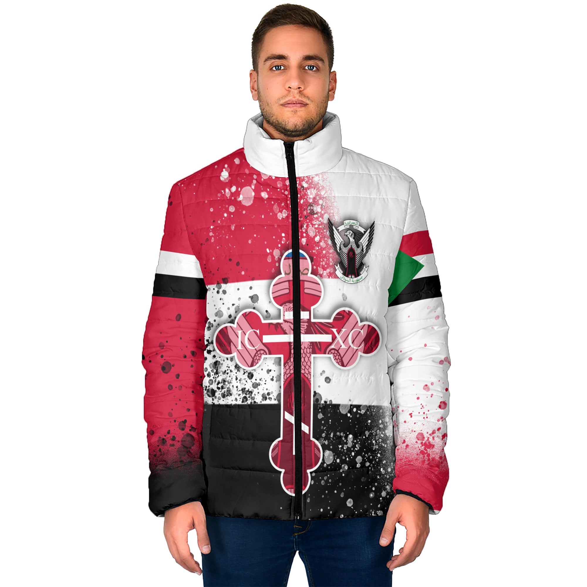 Sudan Men Padded Jacket Flag & Coat Of Arms Orthodox Style