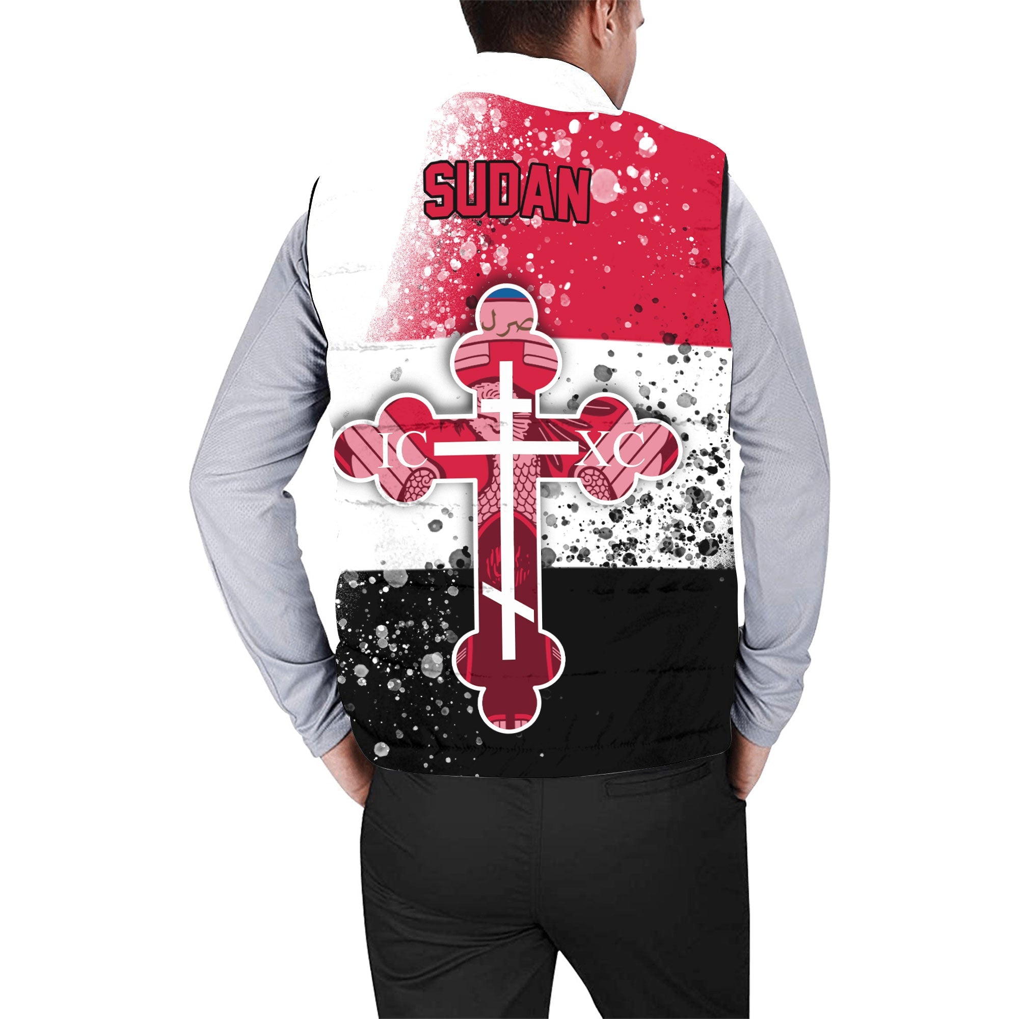 Sudan Men Padded Jacket Vest Flag & Coat Of Arms Orthodox Style