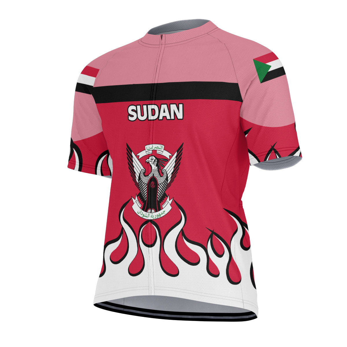 Sudan Men's Cycling Jersey Flag & Coat Of Arms Fire Hockey Style