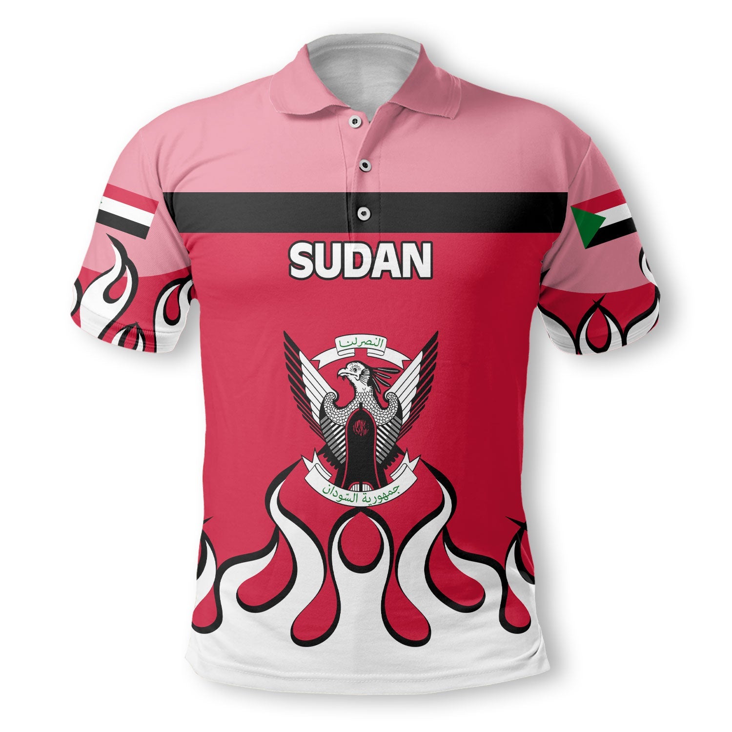 Sudan Polo Shirt Flag & Coat Of Arms Fire Hockey Style