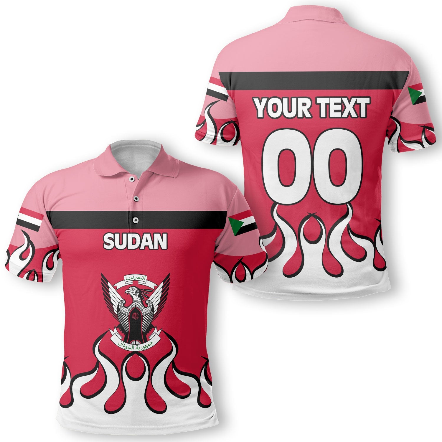 Sudan Polo Shirt Flag & Coat Of Arms Fire Hockey Style