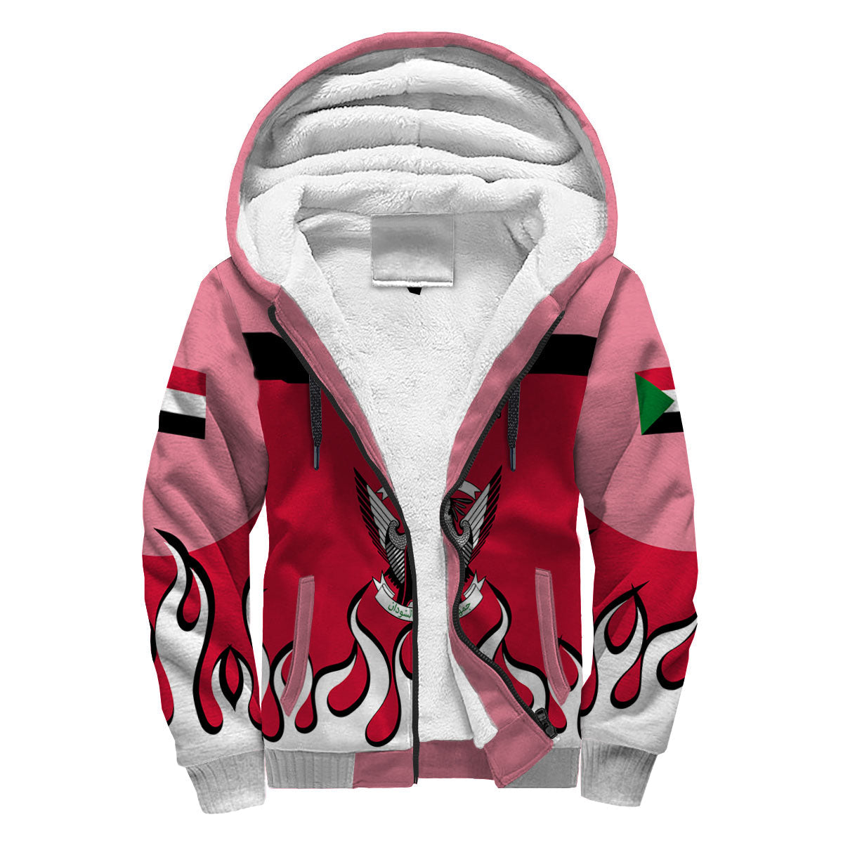 Sudan Sherpa Hoodie Flag & Coat Of Arms Fire Hockey Style