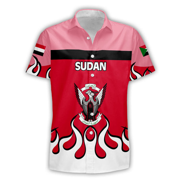 Sudan Short Sleeve Shirt Flag & Coat Of Arms Fire Hockey Style