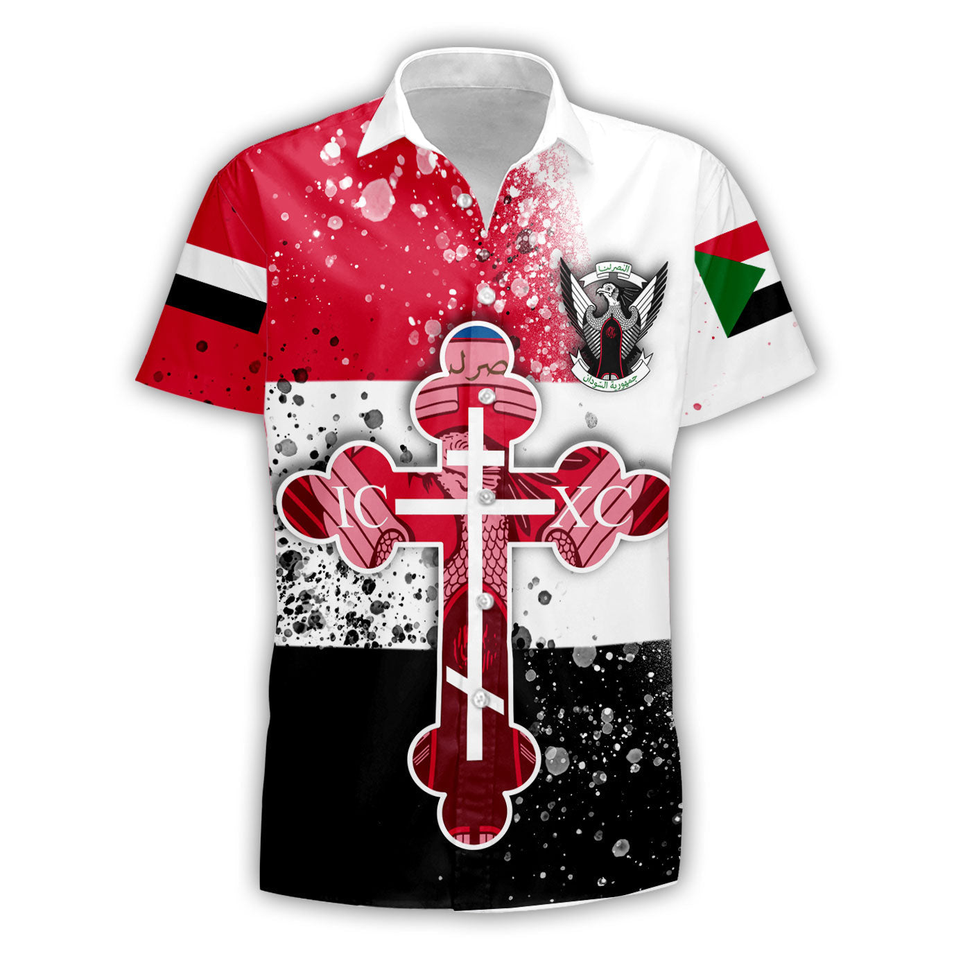 Sudan Short Sleeve Shirt Flag & Coat Of Arms Orthodox Style