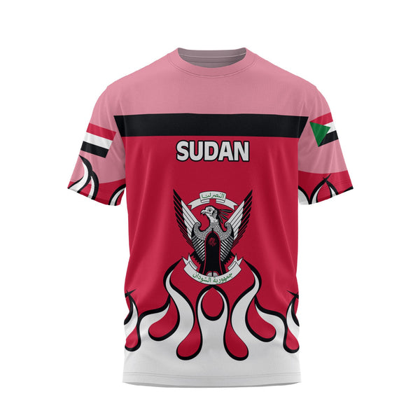 Sudan T Shirt Flag & Coat Of Arms Fire Hockey Style