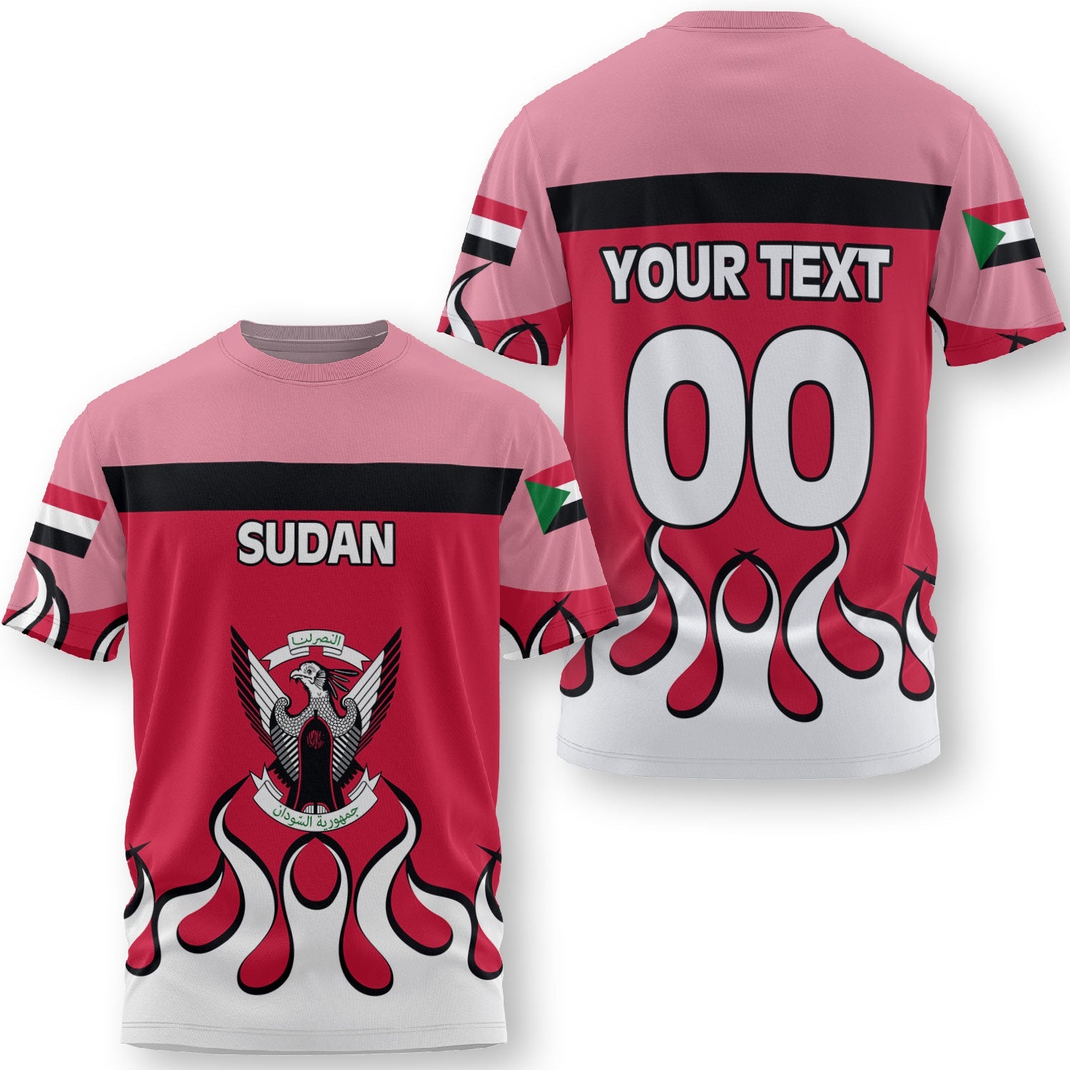 Sudan T Shirt Flag & Coat Of Arms Fire Hockey Style