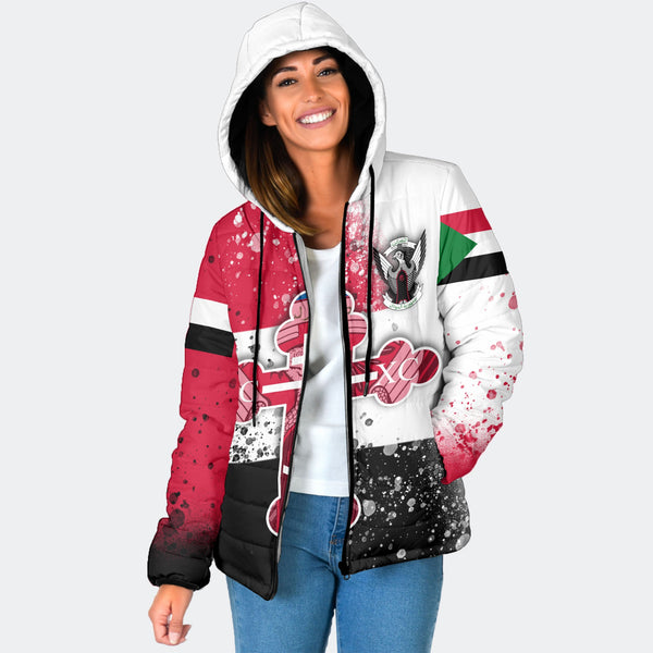 Sudan Women Hooded Padded Jacket Flag & Coat Of Arms Orthodox Style