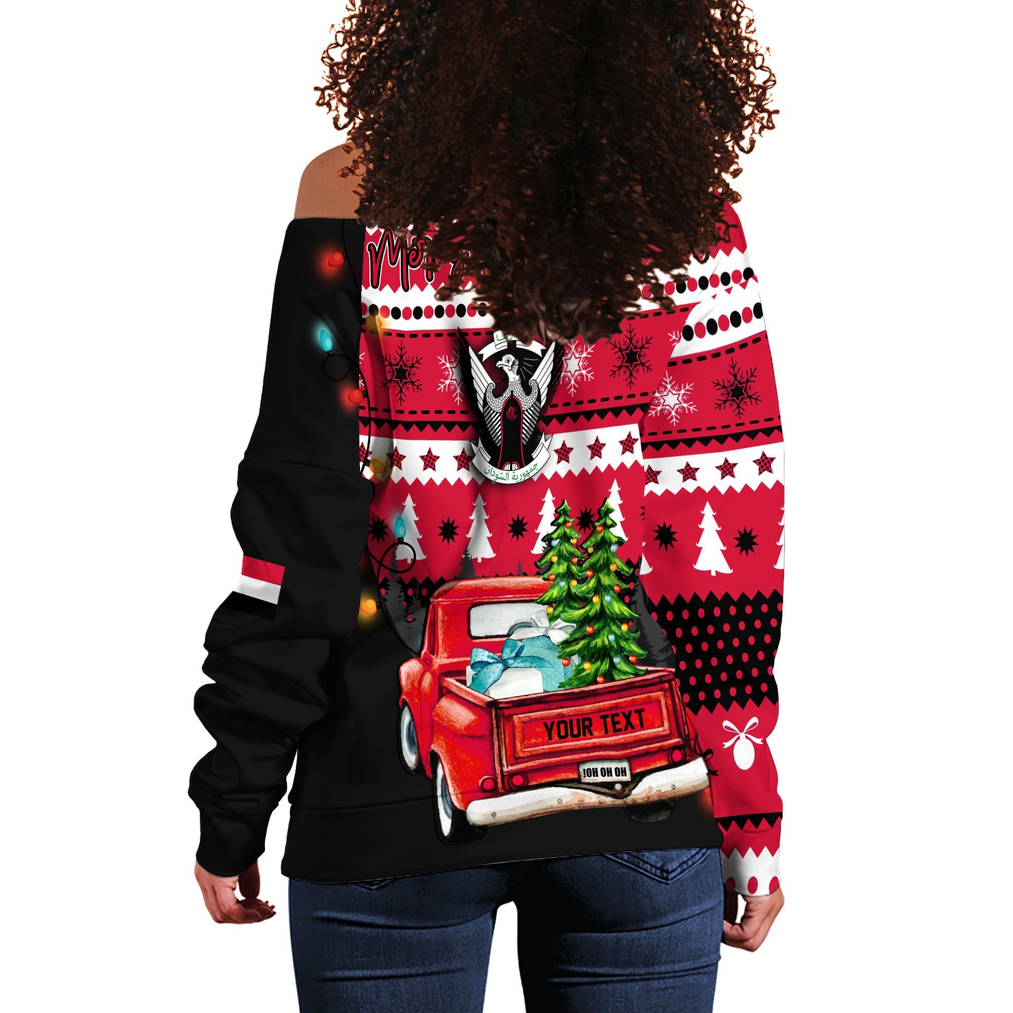 Sudan Women Off Shoulder Sweatshirt Coat Of Arms Christmas Style