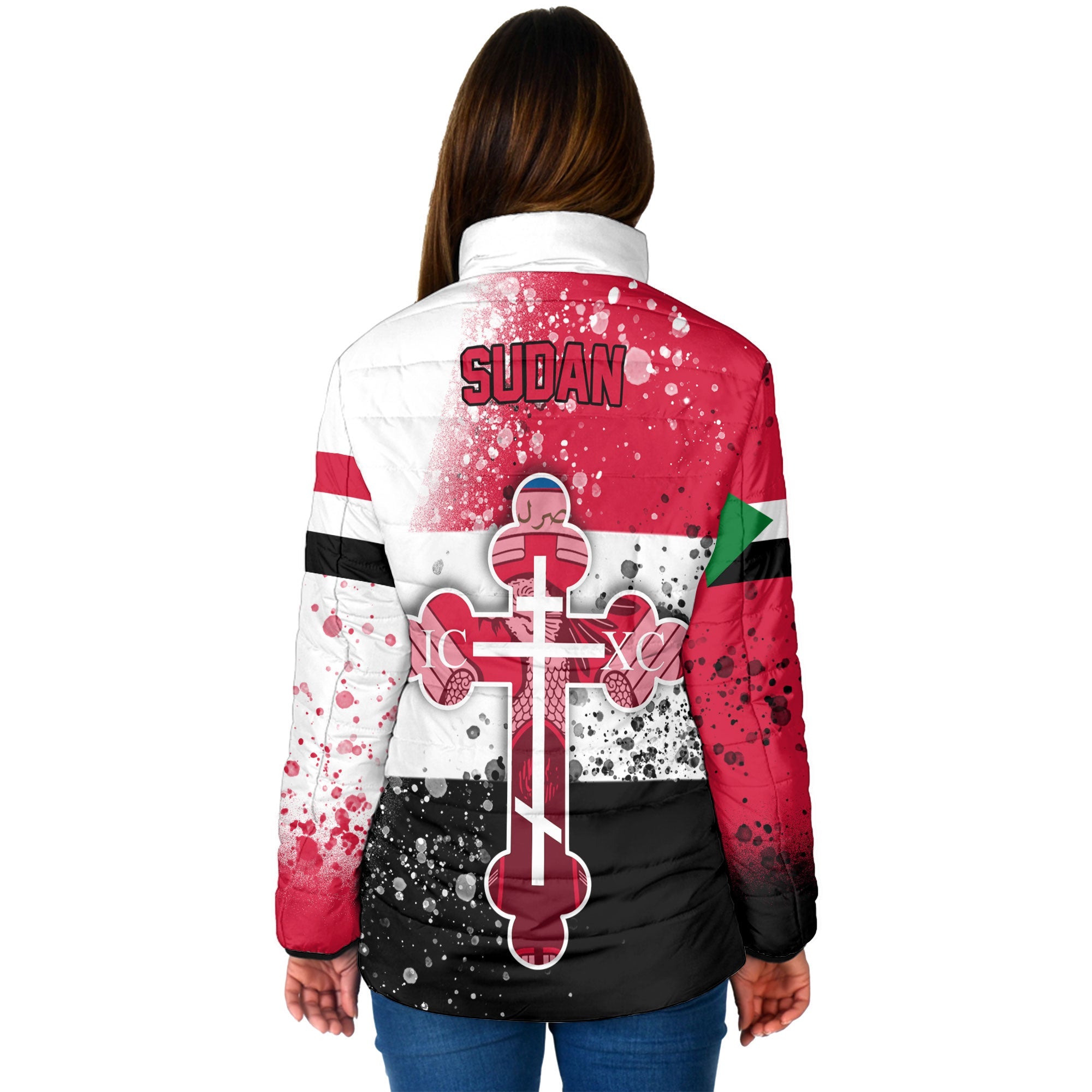 Sudan Women Padded Jacket Flag & Coat Of Arms Orthodox Style