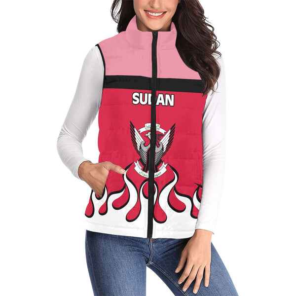 Sudan Women Padded Jacket Vest Flag & Coat Of Arms Fire Hockey Style