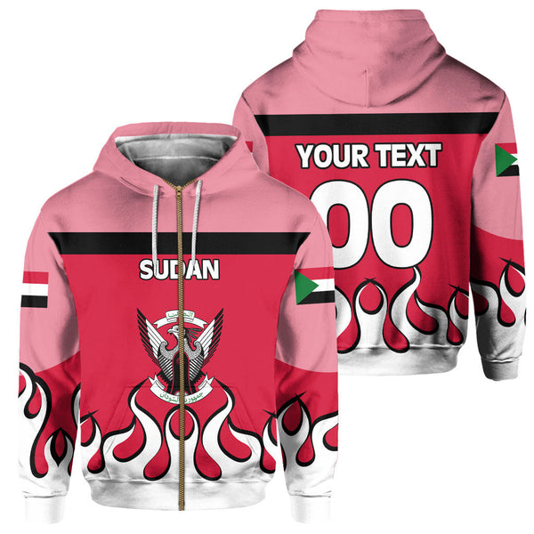 Sudan Zip Hoodie Flag & Coat Of Arms Fire Hockey Style