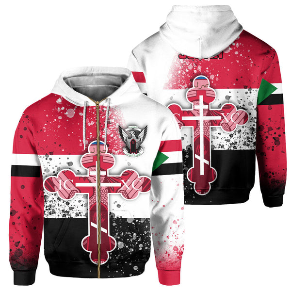 Sudan Zip Hoodie Flag & Coat Of Arms Orthodox Style