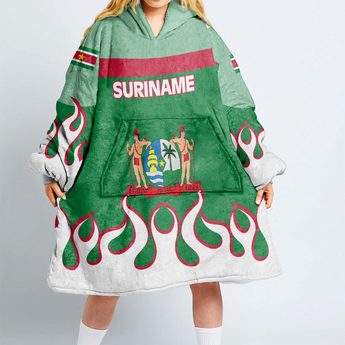 Suriname Snug Hoodie Flag & Coat Of Arms Fire Hockey Style