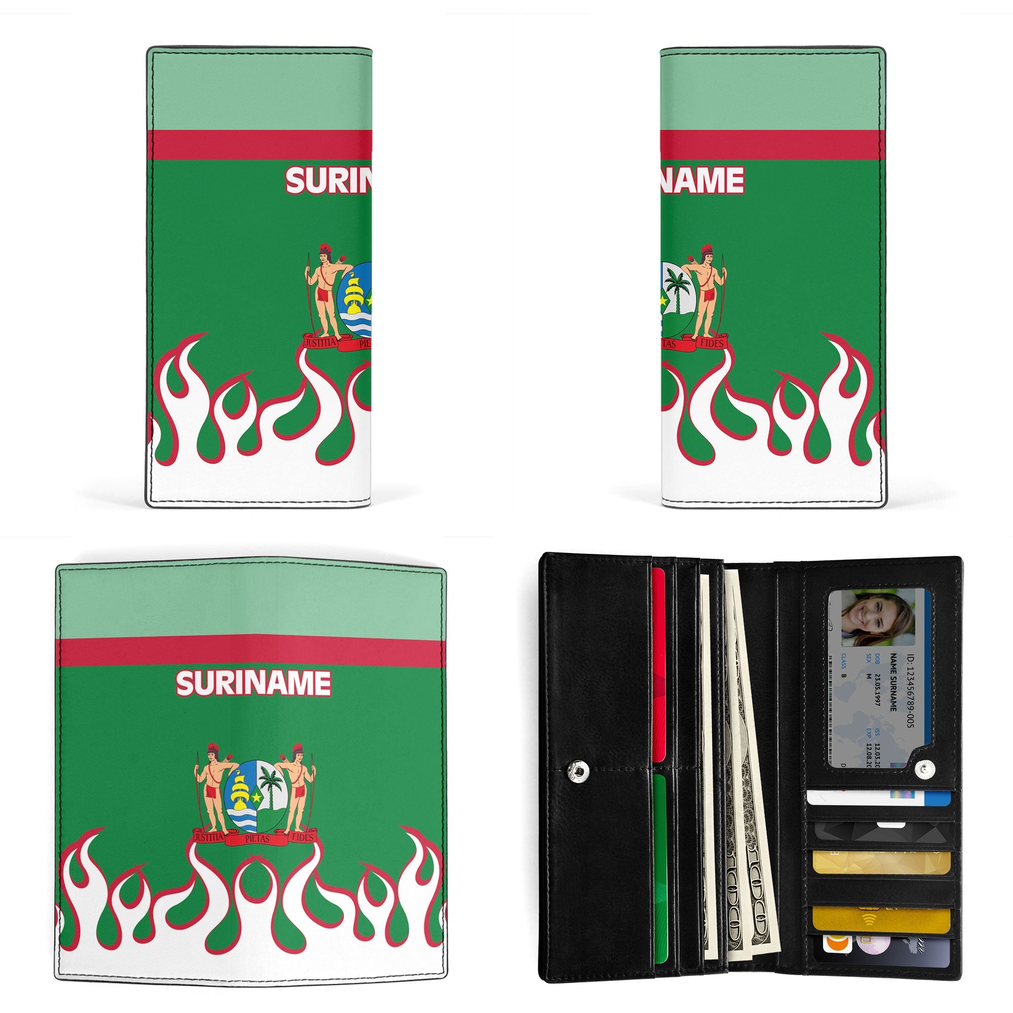 Suriname Leather Wallet Flag & Coat Of Arms Fire Hockey Style