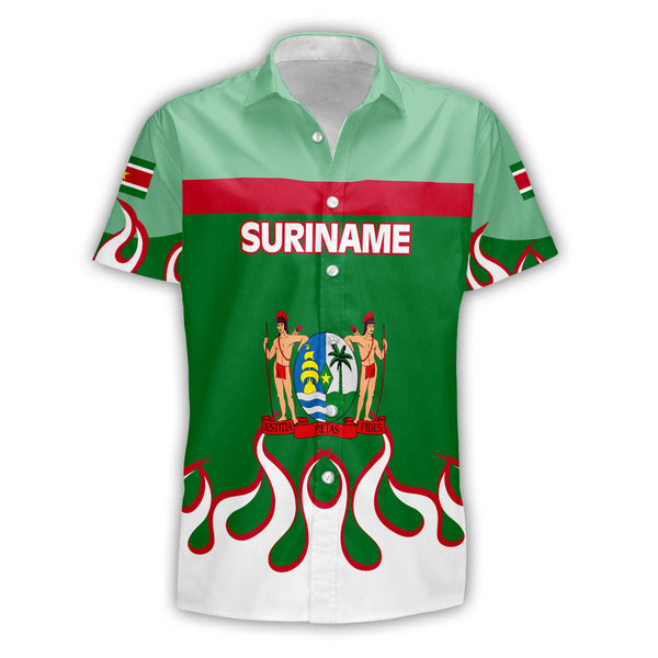 Suriname Short Sleeve Shirt Flag & Coat Of Arms Fire Hockey Style