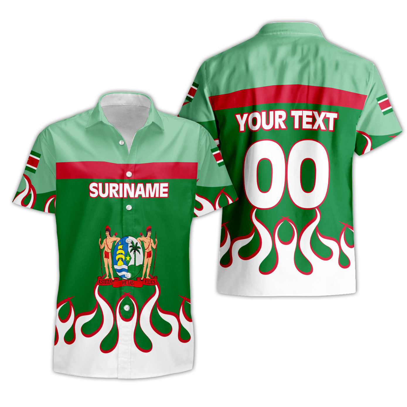 Suriname Short Sleeve Shirt Flag & Coat Of Arms Fire Hockey Style