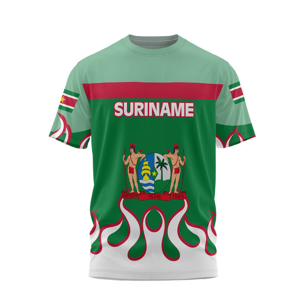 Suriname T Shirt Flag & Coat Of Arms Fire Hockey Style